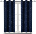 Kids Blackout Curtains Navy Blue with Silver Stars - Set of 2 Panels