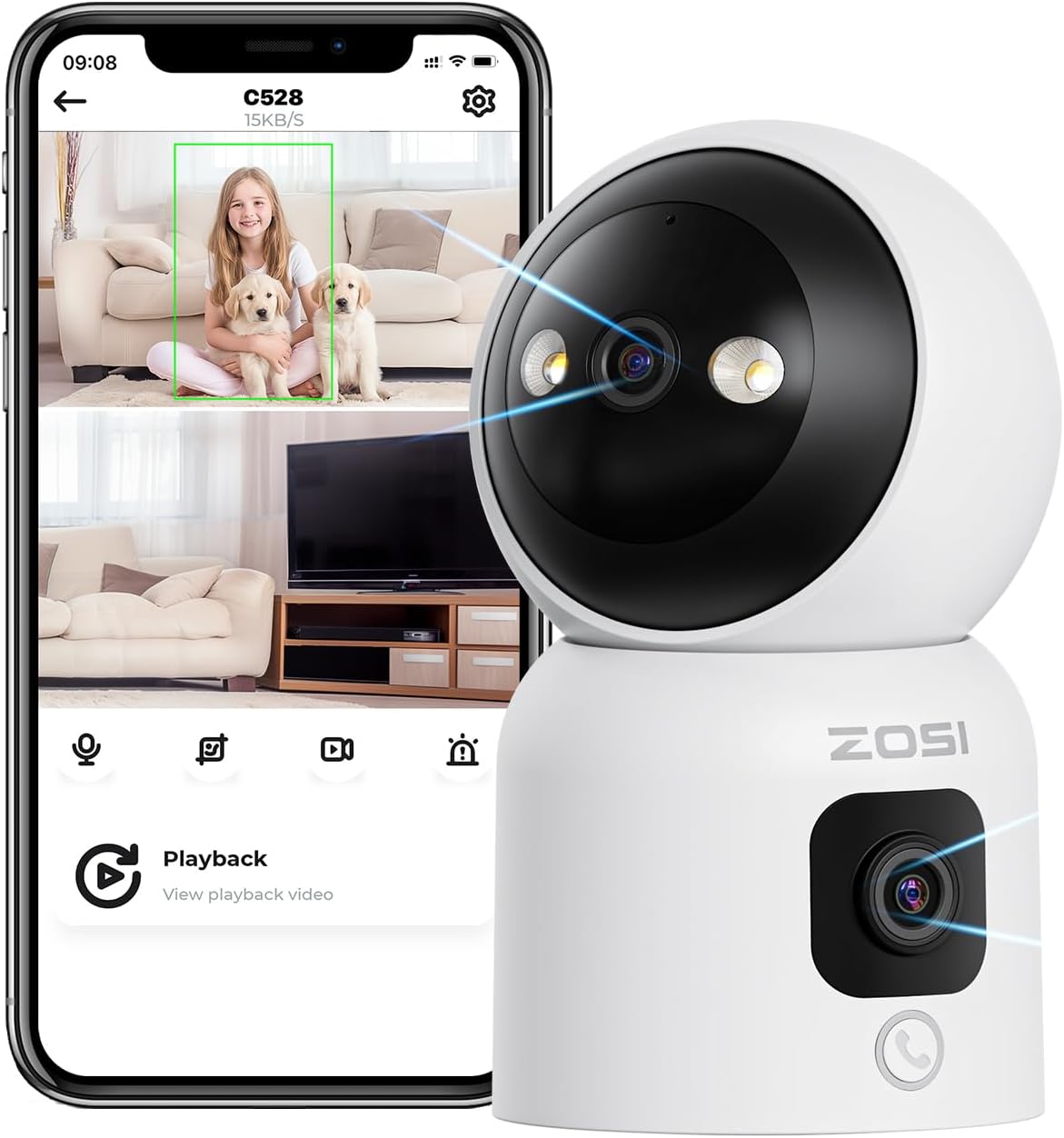 ZOSI Dual Camera Baby Monitor with AI Human Detection