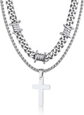 Barbed Wire Cuban Necklace Set for Women Men - Gothic Skull Cross