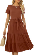 Women's Tiered Midi Dress with Pockets for Effortless Summer Style