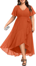 Womens Plus Size Chiffon High Low Split Ruffle Dress - Formal Fit
