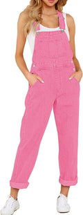 Women Loose Fit Denim Overalls - Stretchy High Rise Jumpsuit