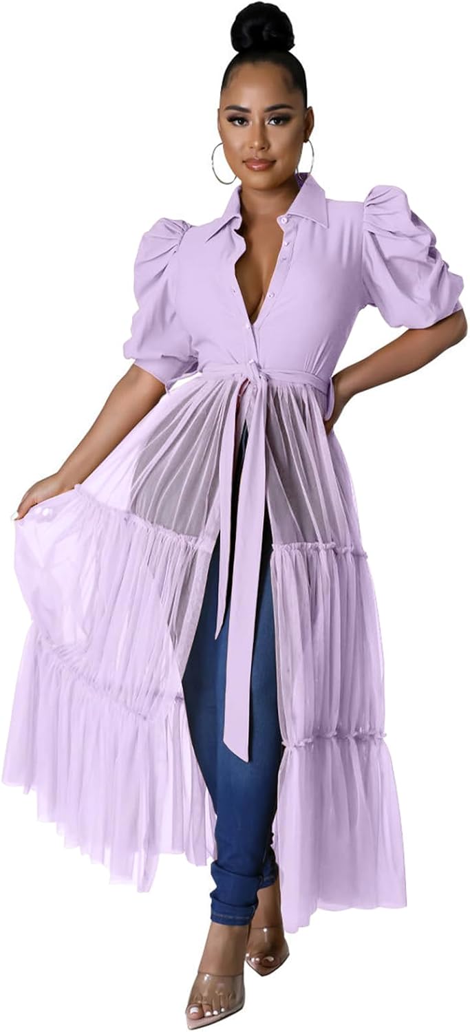 Ekaliy Women Sexy Short Sleeve Bodycon High Low Tunic Blouse