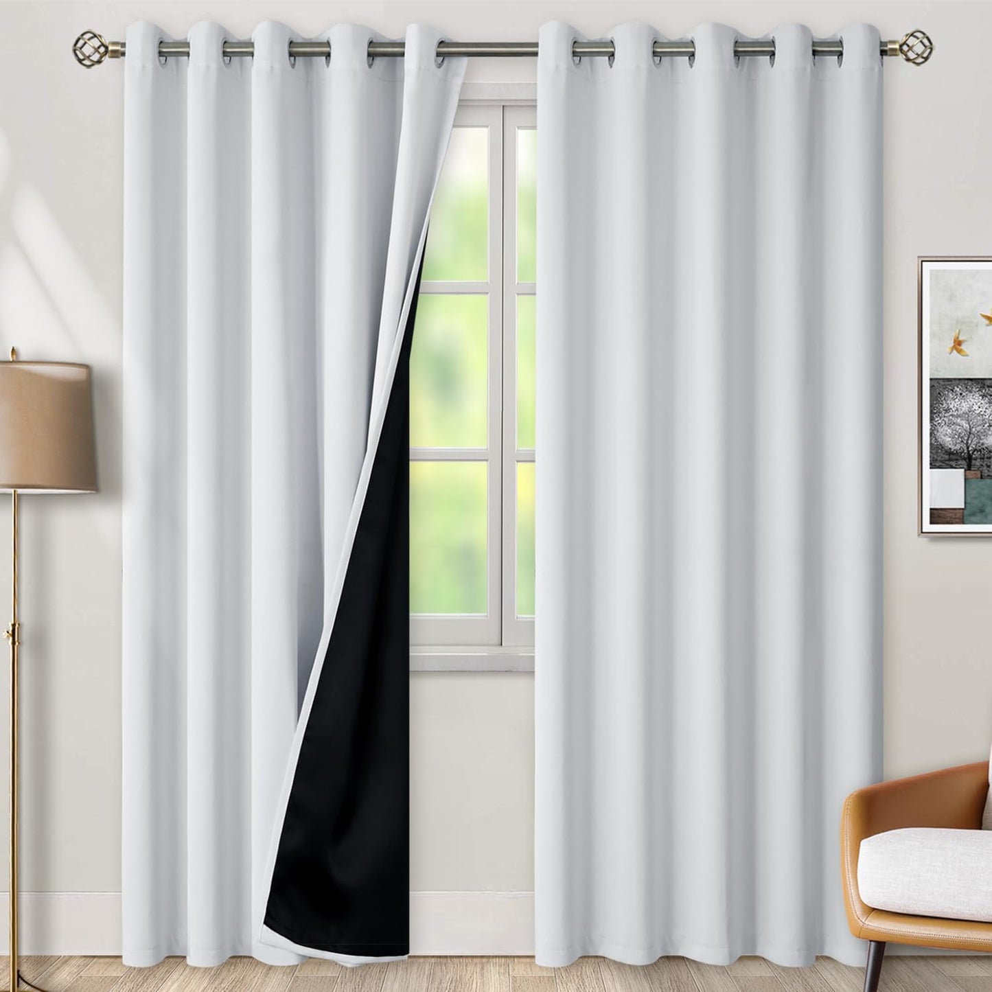 BGment Greyish White 100% Blackout Curtains for Living Room