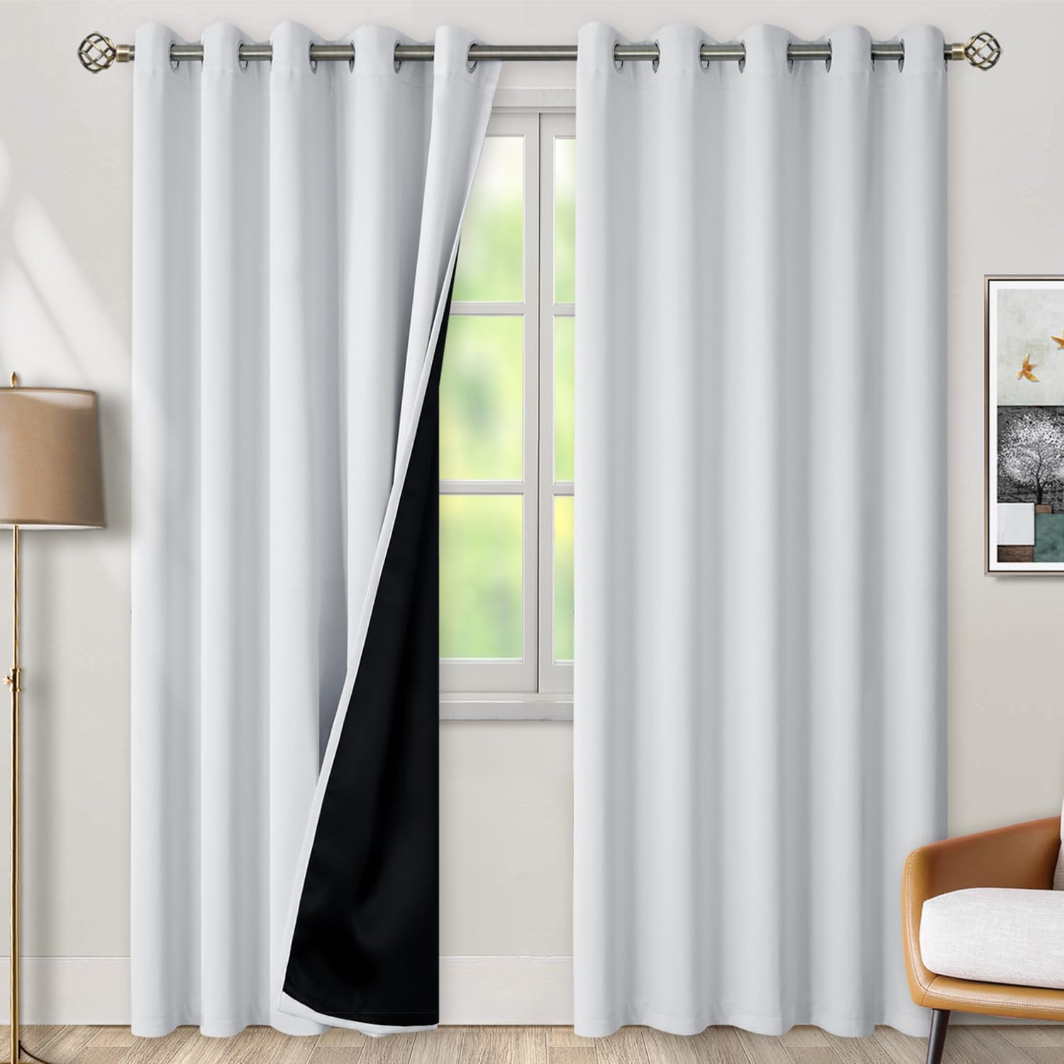 BGment Greyish White 100% Blackout Curtains for Living Room