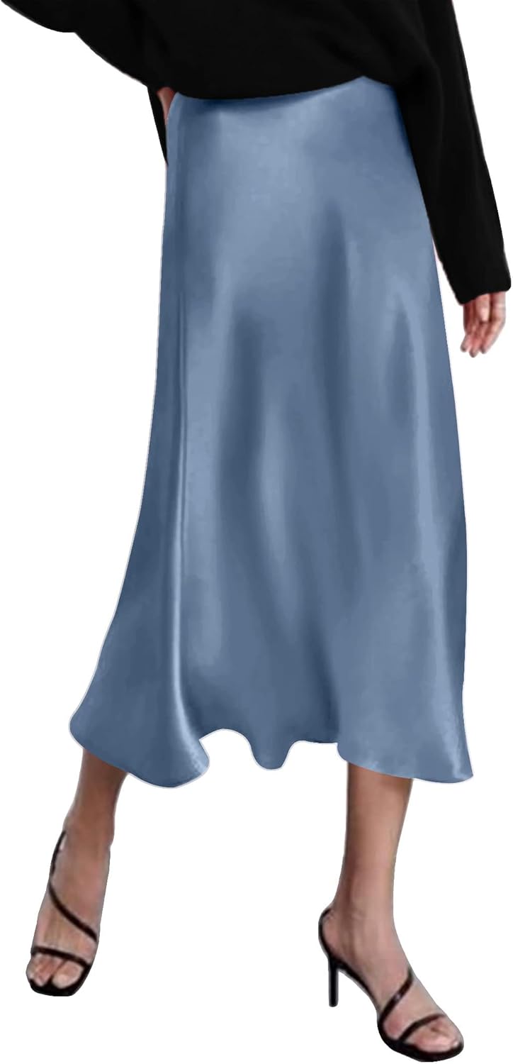 Elegant High Waisted Satin Midi Skirt for Stylish Women