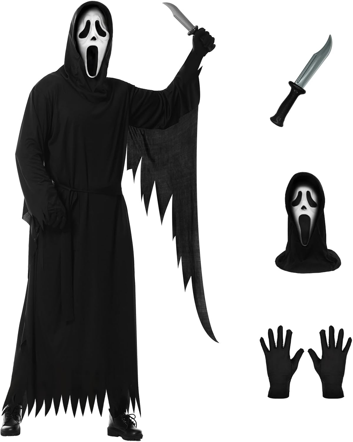 Scream Costume for Kids with Mask, Knife Prop, and Gloves