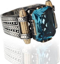 Aquamarine Mens 925 Sterling Silver Ring - Ottoman Style Gift