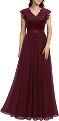 Elegant V Neck Lace Bridesmaid Dress Without Sleeves for Weddings