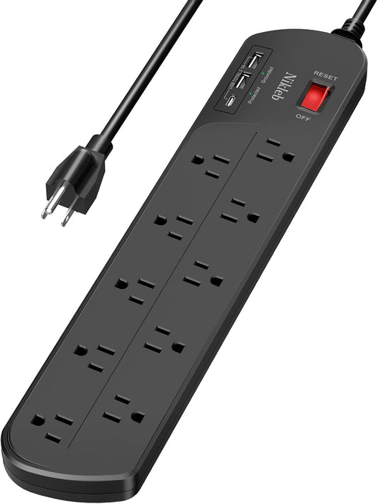 10 Outlet Surge Protector Power Strip with USB-C - Nikleb