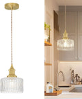 Vintage Pendant Lights for Kitchen with Clear Striped Glass Shade