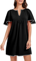 HOULENGS Women's Summer Flutter V Neck A Line Mini Dress - Breezy