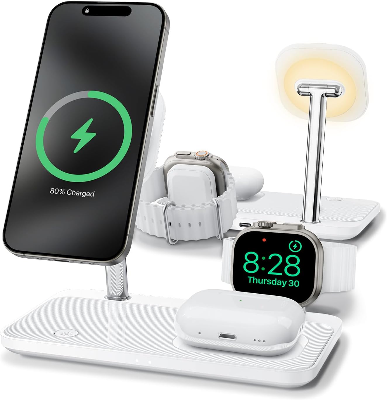 Wireless Charging Station, 4-in-1 Mag-Safe Stand, Night-Lamp, EZI2LIF