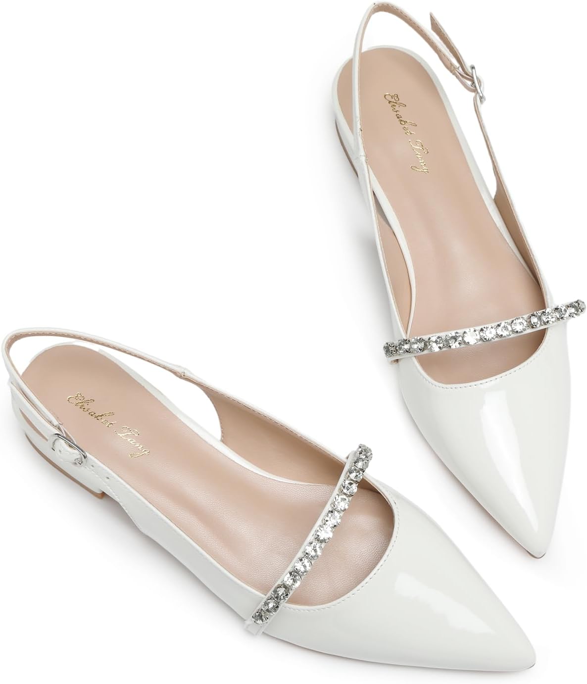 Elisabet Tang Slingback Flats with Rhinestone Pointed Toe Design