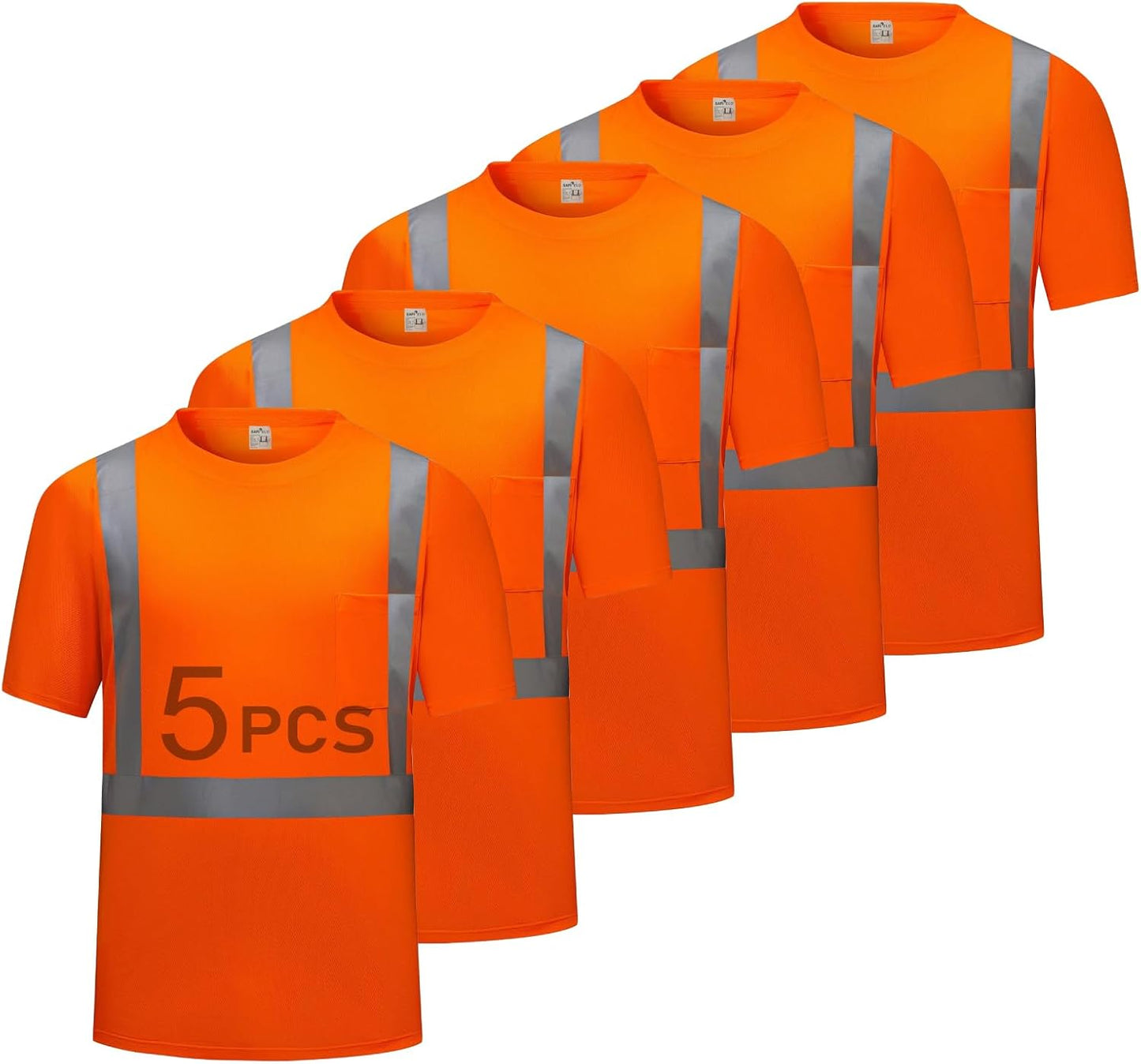 Hi Vis Safety Shirts for Men Reflective Work T-Shirt 5 Pack