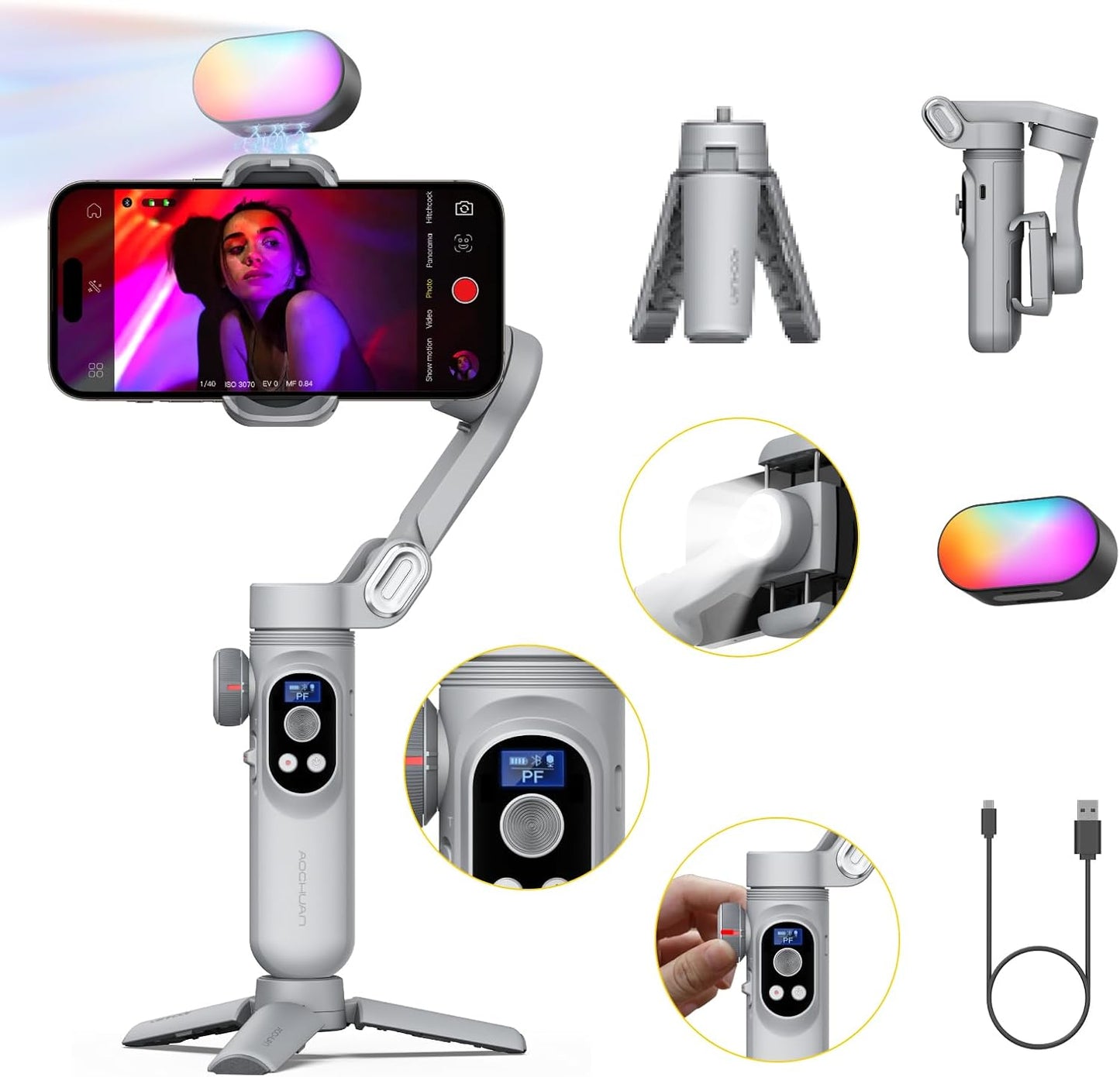 iPhone Gimbal Stabilizer with RGB Light for Vlogging Needs