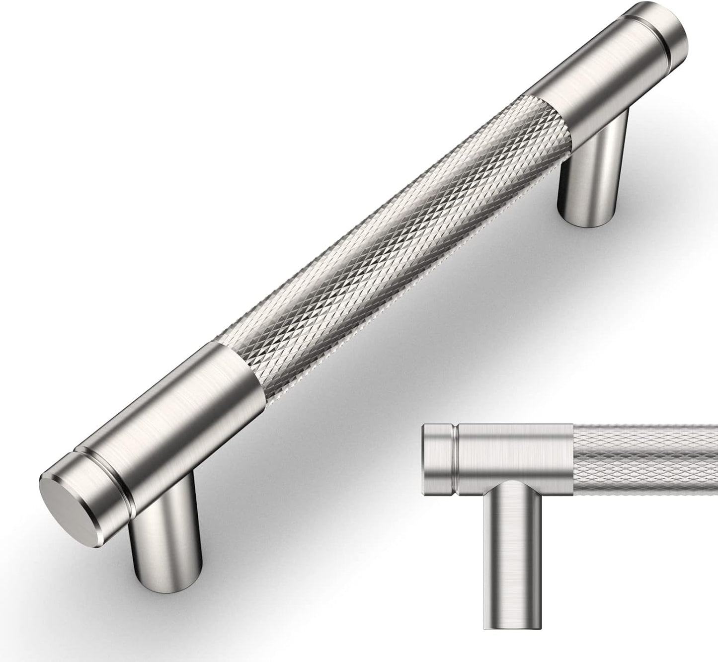 Brushed Satin Nickel Knurled Cabinet Pulls for Modern Kitchens