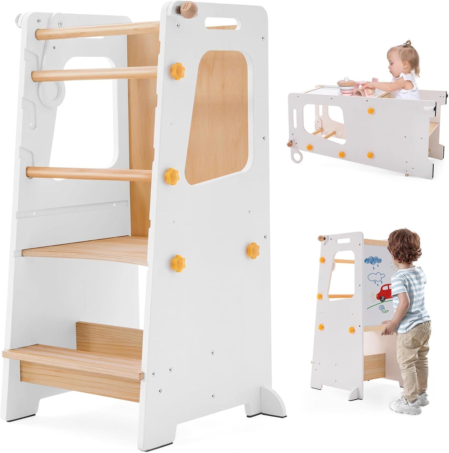 4 in 1 Toddler Kitchen Tower with Adjustable Height and Safety Rail
