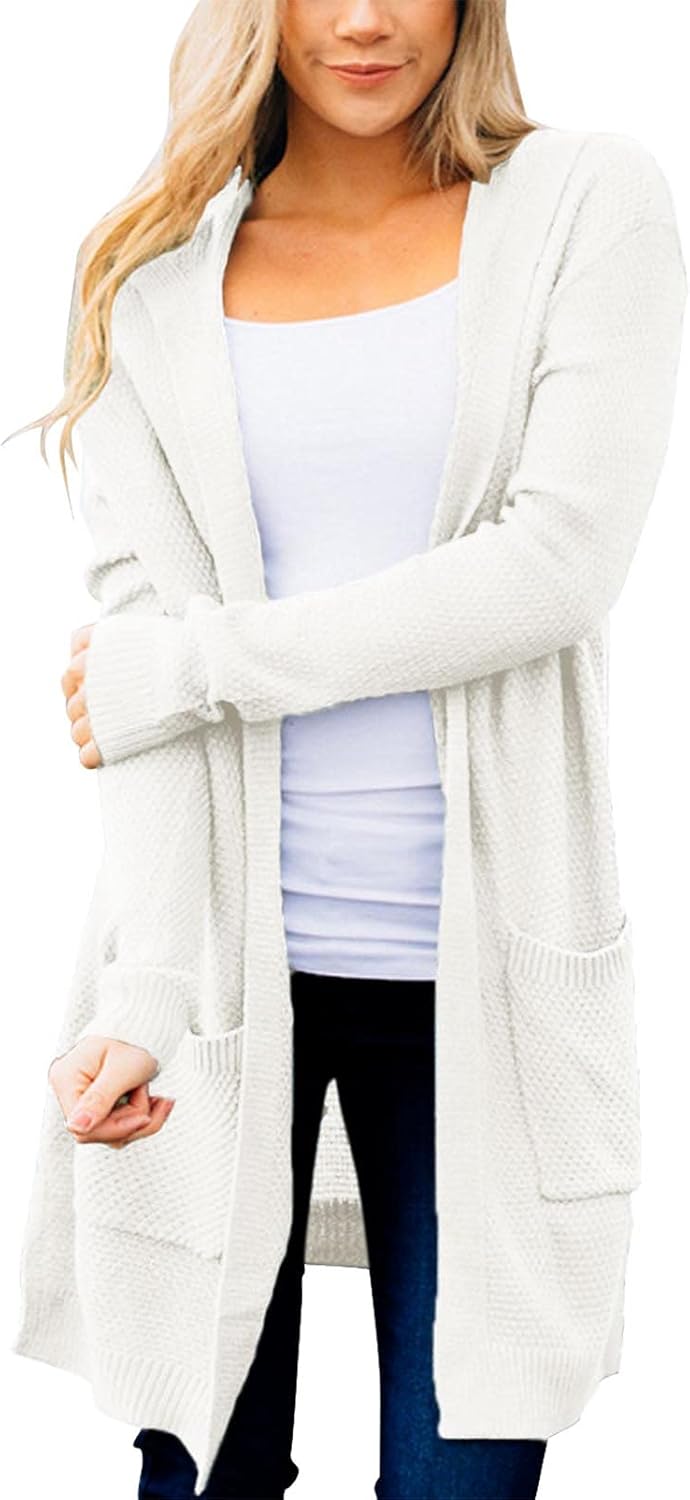 MEROKEETY Long Cardigans for Women - Cozy Hooded Sweater
