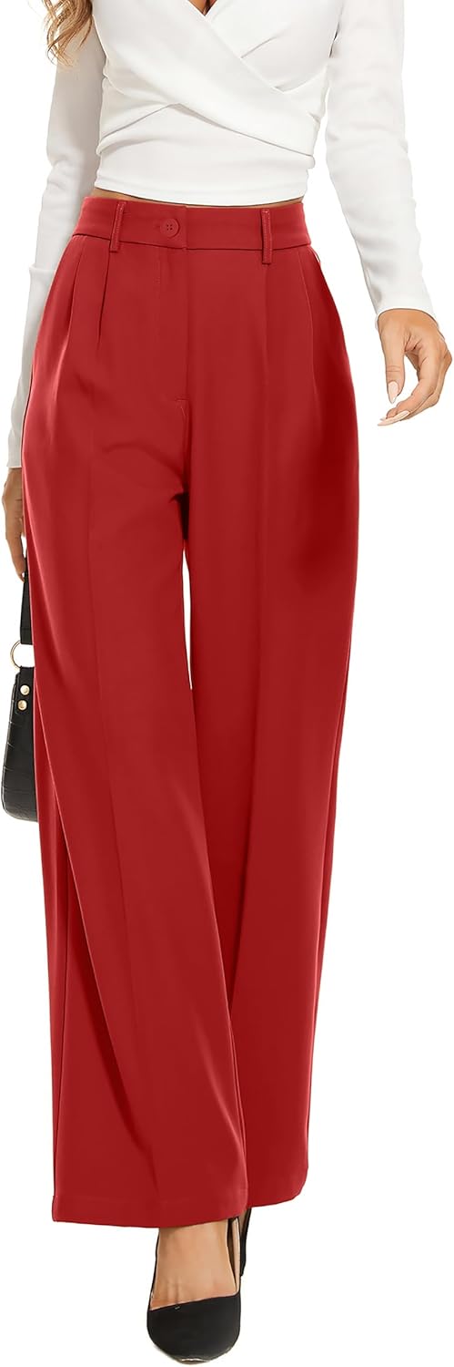 Wide Leg Pants for Women with High Elastic Waist for Work