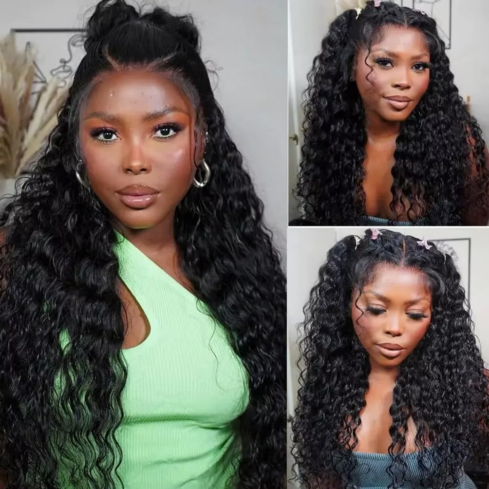 30inch Hidden Strap 360 Deep Wave Lace Front Wigs for Women