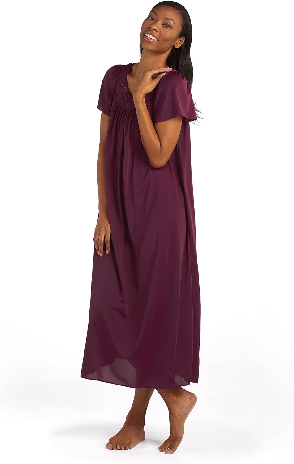 Miss Elaine Women's Long Tricot Nightgown with Flutter Sleeves