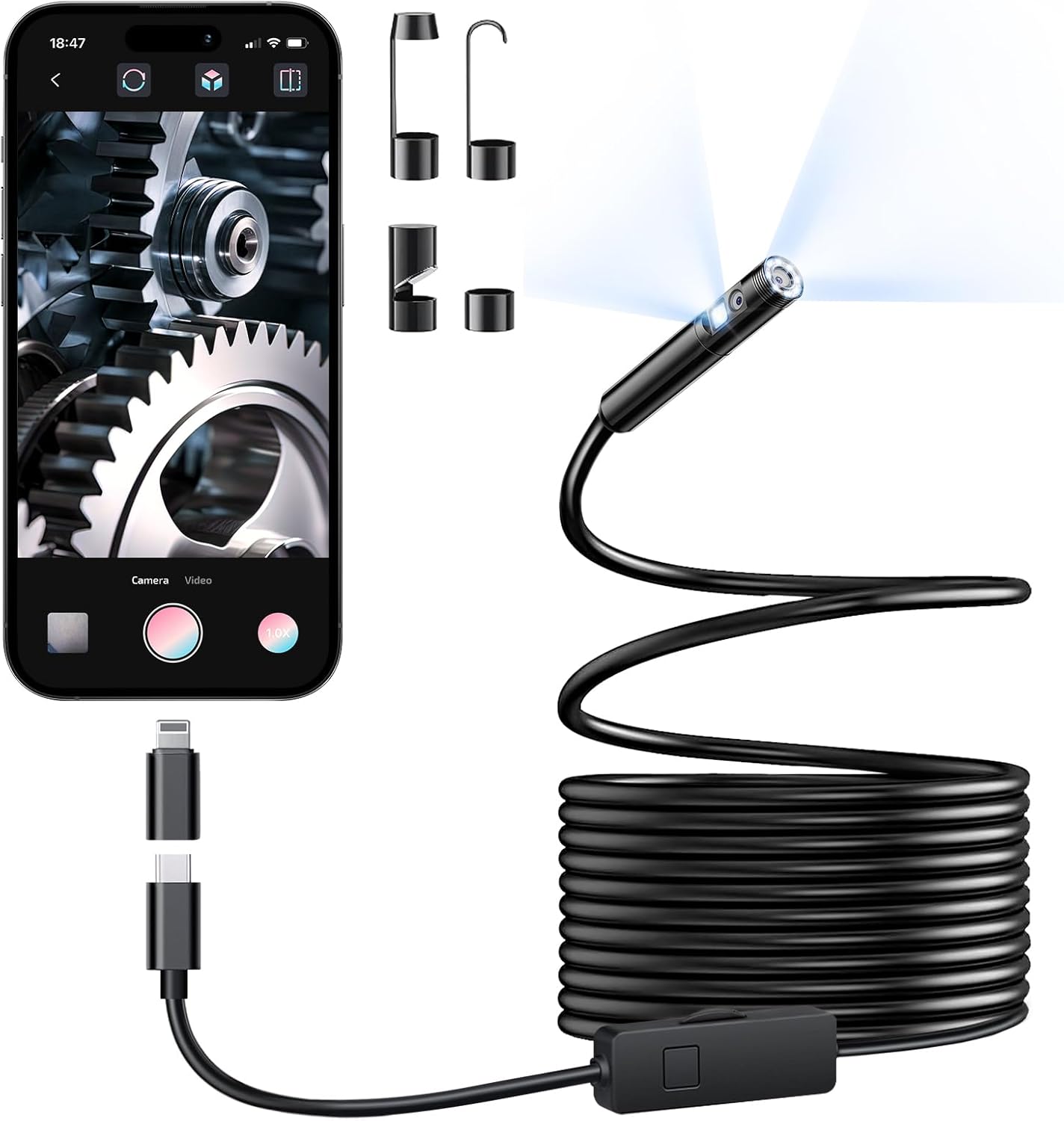 1920P HD Dual-Lens Borescope w/ Lights - Waterproof Inspection Camera