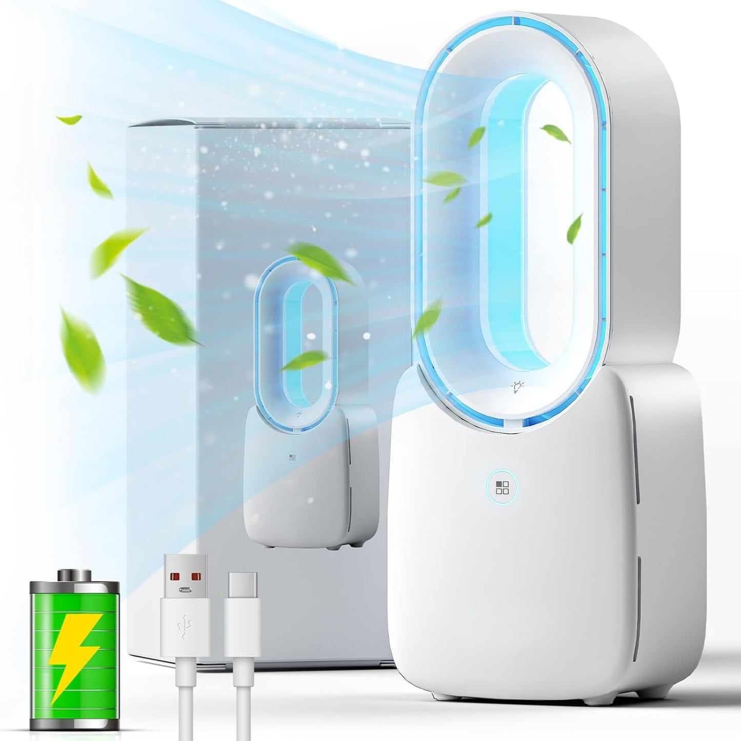 Misby Rechargeable Desk Fan with 5-Color LED Light for Home