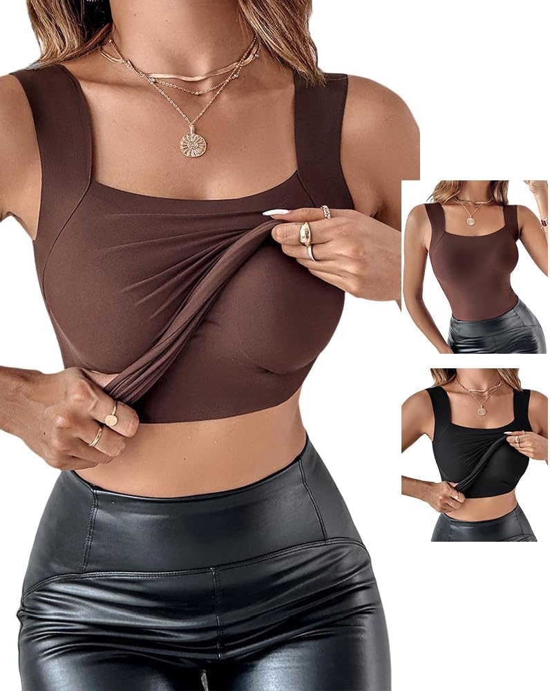 CHICME Womens U Neck Shapewear Built-in Bra Tank for Comfort