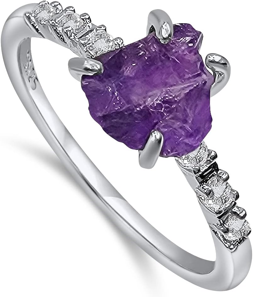 Real Raw Crystal Dainty Ring in White Gold for Birthstone Gifts