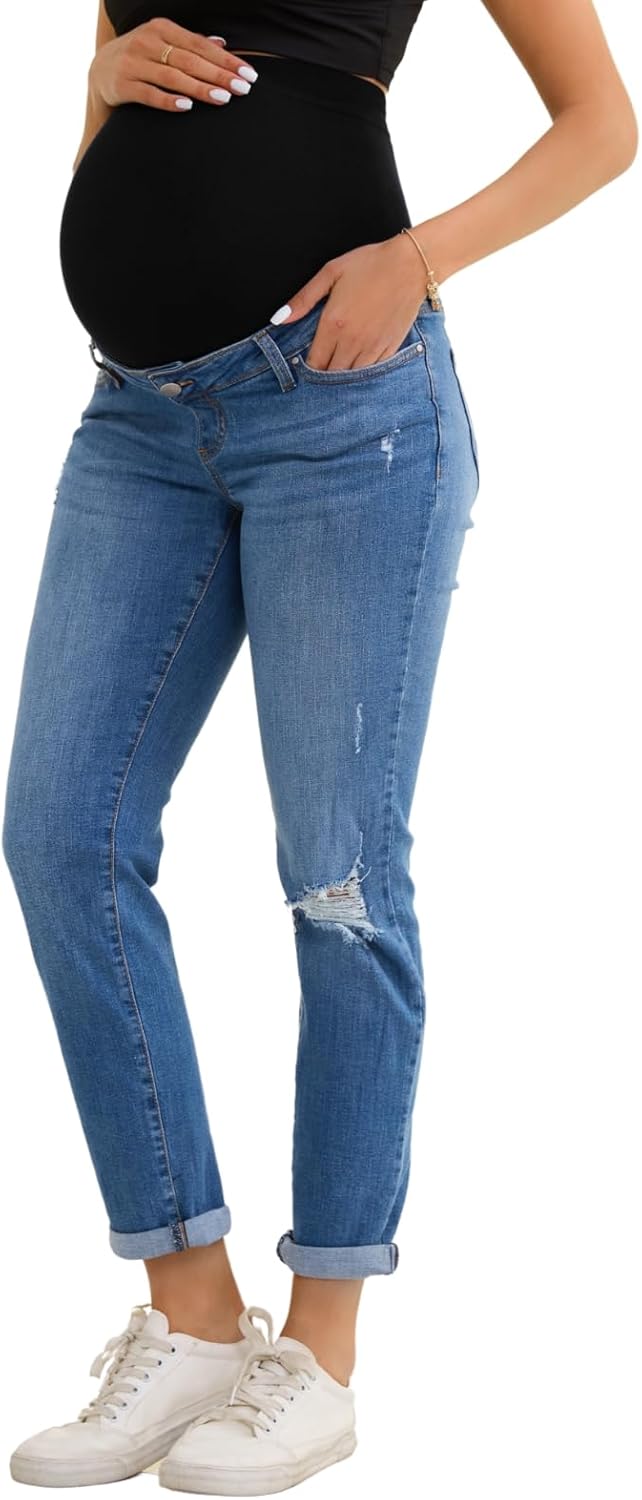 Maternity Boyfriend Jeans for Women - Stretch Over Belly Denim