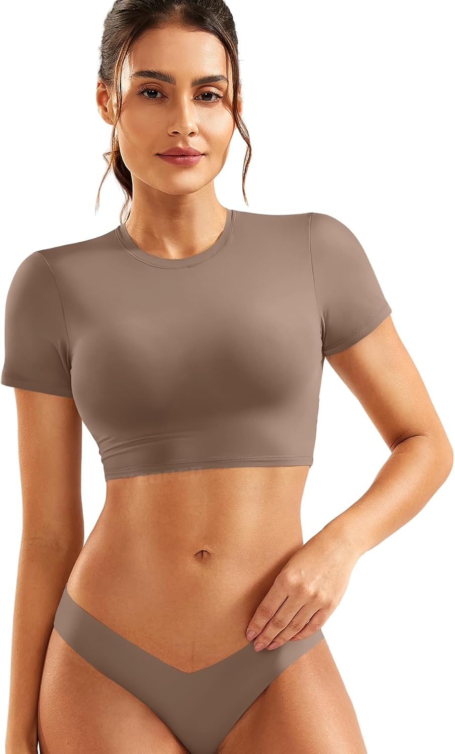 YEOREO Double Lined Crop Top: Slim Fit Workout Tee