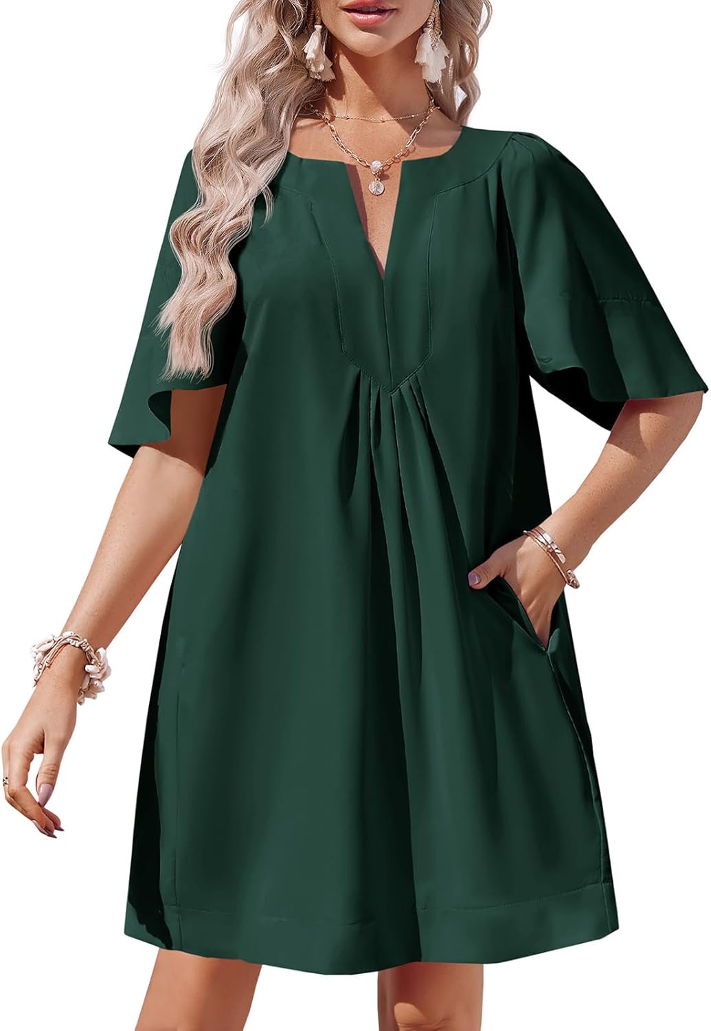 Wenrine Womens Flutter Sleeve Mini Dress for Summer Style