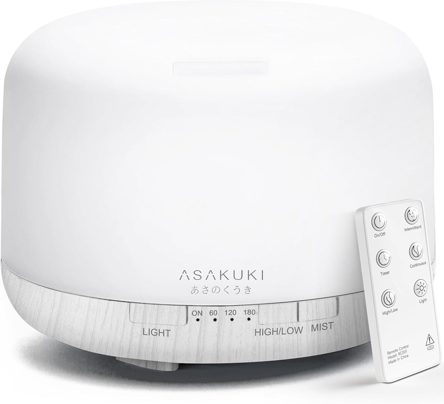 ASAKUKI 500ml Essential Oil Diffuser - Remote Control, 5-in-1 Aromatherapy Humidifier