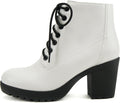 Women's Lug Sole Chunky Heel Combat Ankle Bootie - Lace Up with Zipper