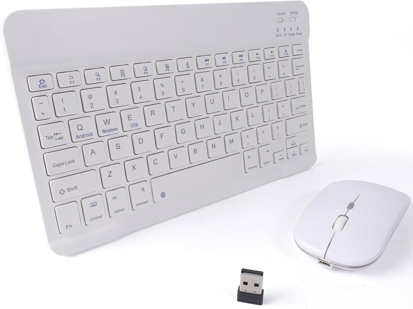 10-Inch Wireless Keyboard Mouse Combo - 30+ Day Battery, Ultra-Silent - White