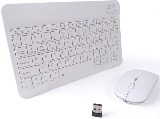 10-Inch Wireless Keyboard Mouse Combo - 30+ Day Battery, Ultra-Silent - White