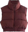 Cropped Puffer Vest Women Zip Up Stand Collar Sleeveless (Style CYQ1)
