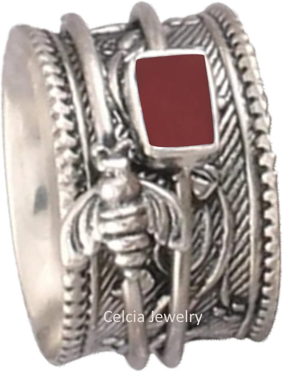 Solid 925 Sterling Silver Honey Bee Spinner Meditation Ring