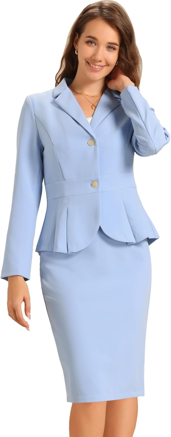 Allegra K 2 Piece Suit Skirt Sets for Women Blazer and Pencil Skirts