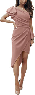 Women One Shoulder Ruffle Wrap Bodycon Dress - Elegant Summer Cocktail