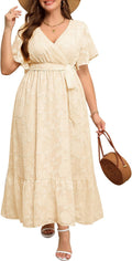 Plus Size Wrap V Neck Maxi Dress for Women - Flattering Semi Formal