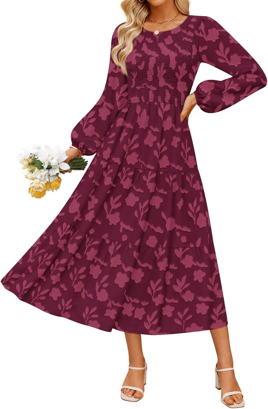 ZESICA Women's Fall Boho Floral Midi Dress for Every Occasion