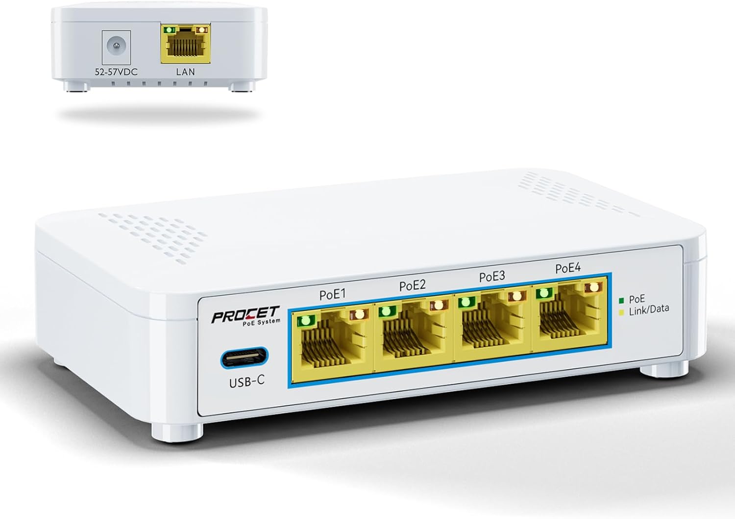 EN-S4P1C 5 Port PoE Switch with 4 PoE+ Ports and USB-C