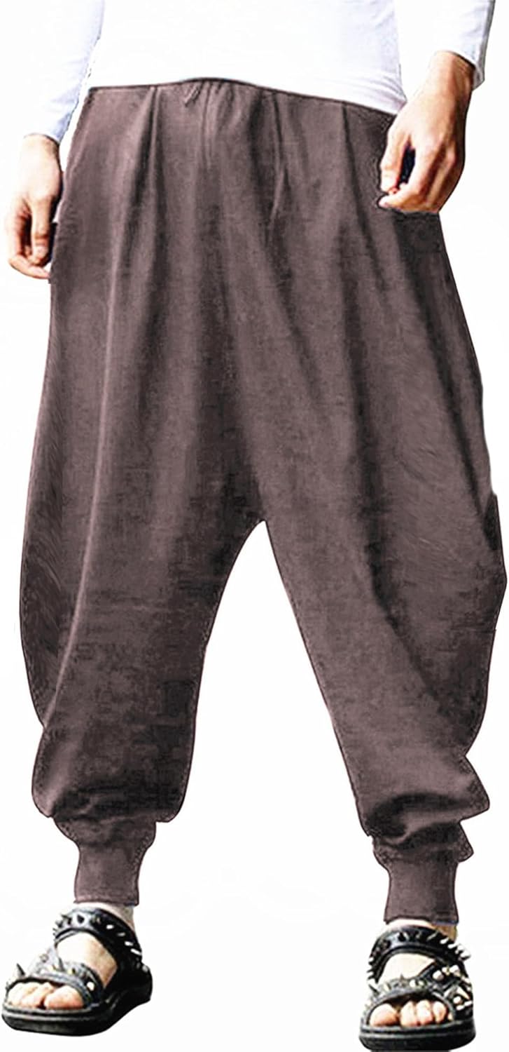 AITFINEISM Men's Drawstring Aladdin Harem Pants for Comfort