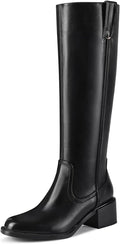 Knee High Boots for Women Chunky Heel Round Toe Patent Leather Women's