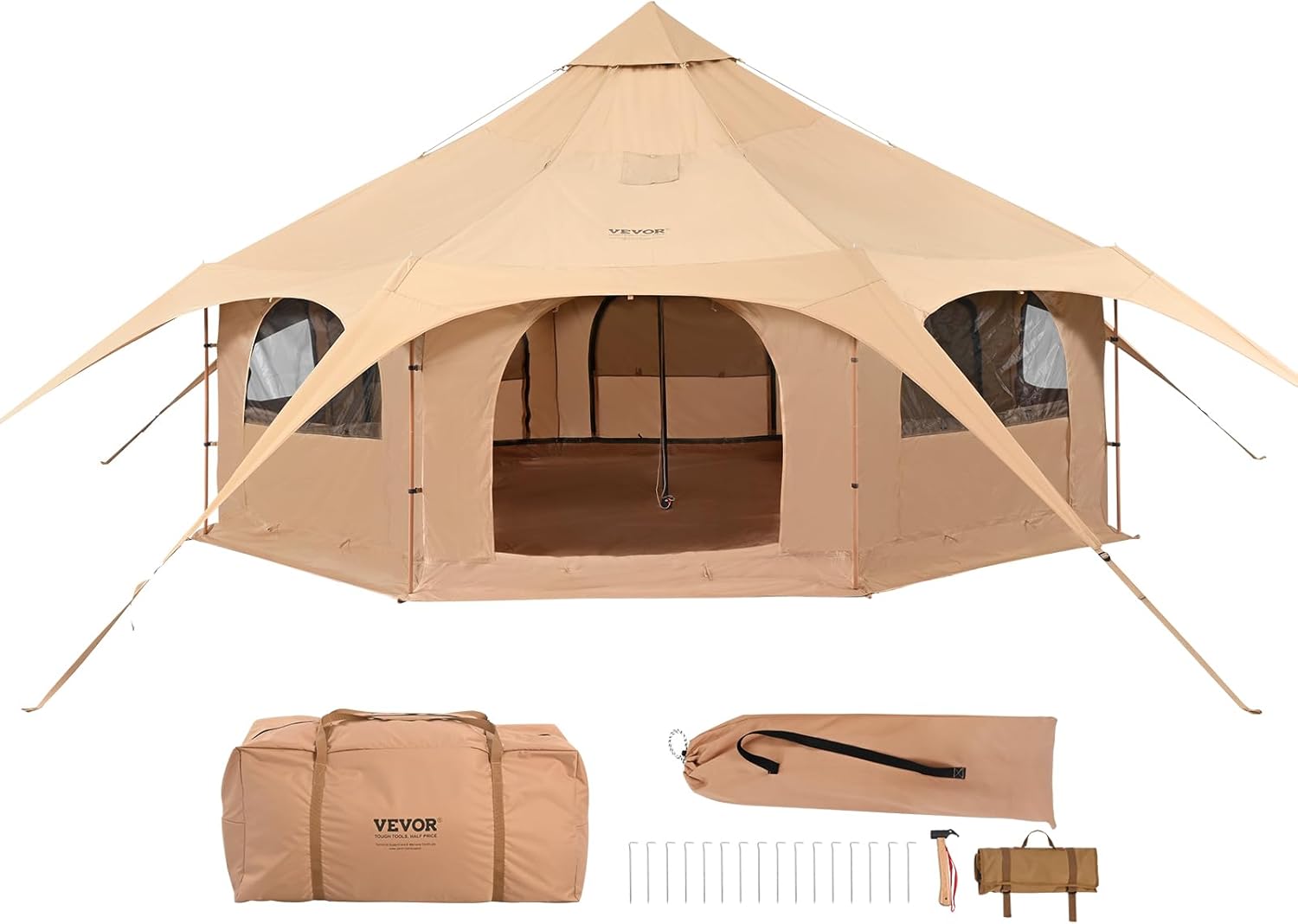 VEVOR 4 Seasons Canvas Bell Tent - Sleeps 6, Stove Jack, Breathable
