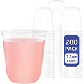 WELLIFE 12 oz Clear Plastic Cups 200 Pack - Durable Disposable Wine