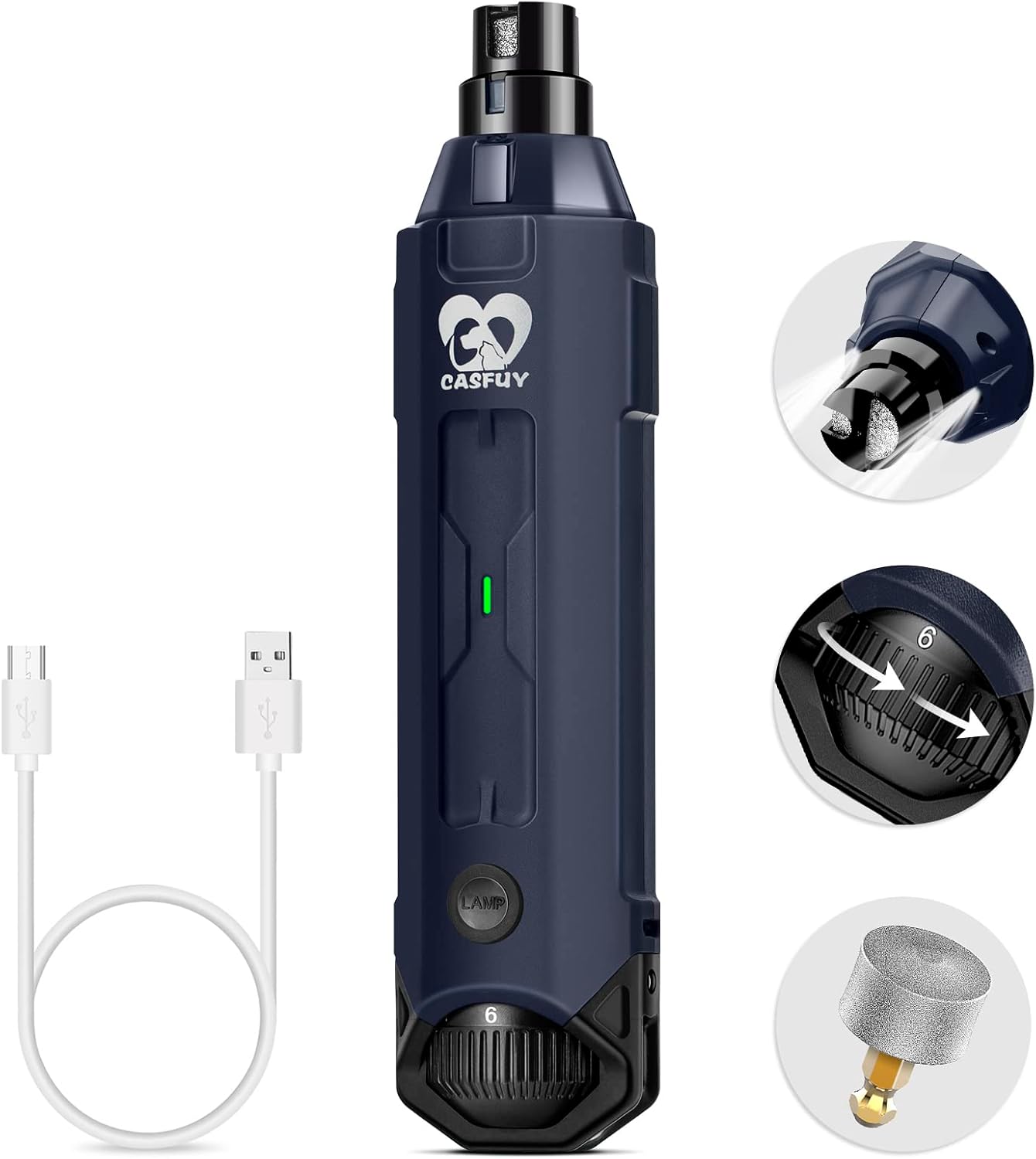 Casfuy 6-Speed Dog Nail Grinder for Safe and Quiet Grooming