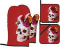 Cute Floral Skull Oven Mitts Set - Heat Resistant